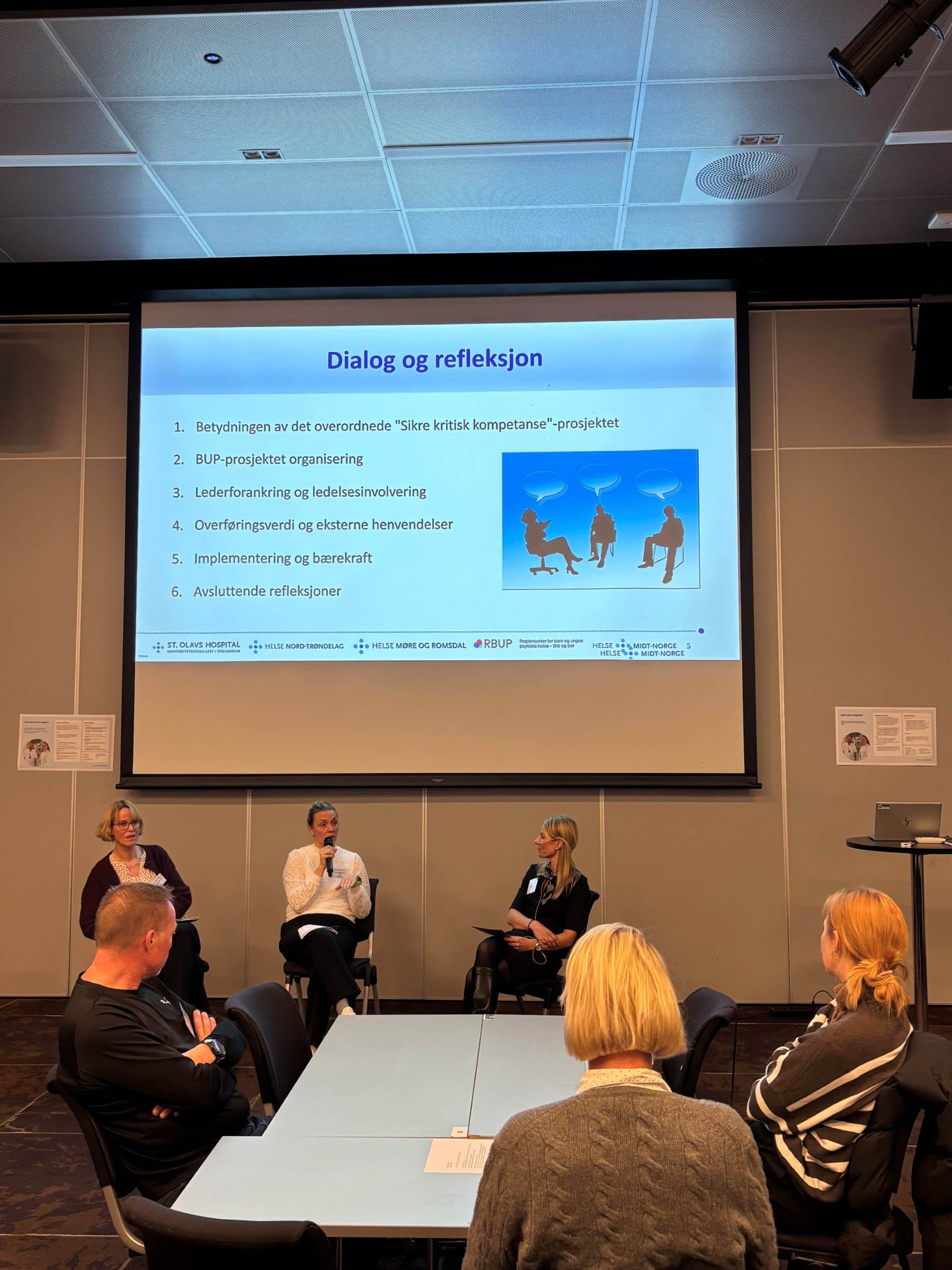 En gruppe mennesker som sitter foran en projektorskjerm