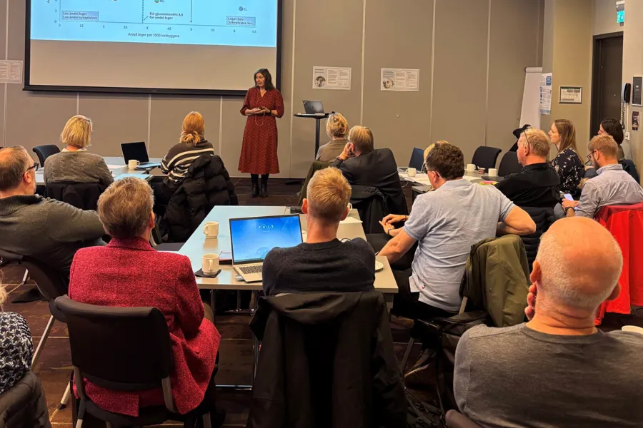 En person som holder en presentasjon for en gruppe mennesker